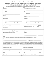 Document preview: Request for Transfer of Permit, General Permit Coverage and/or Name Change - Mississippi