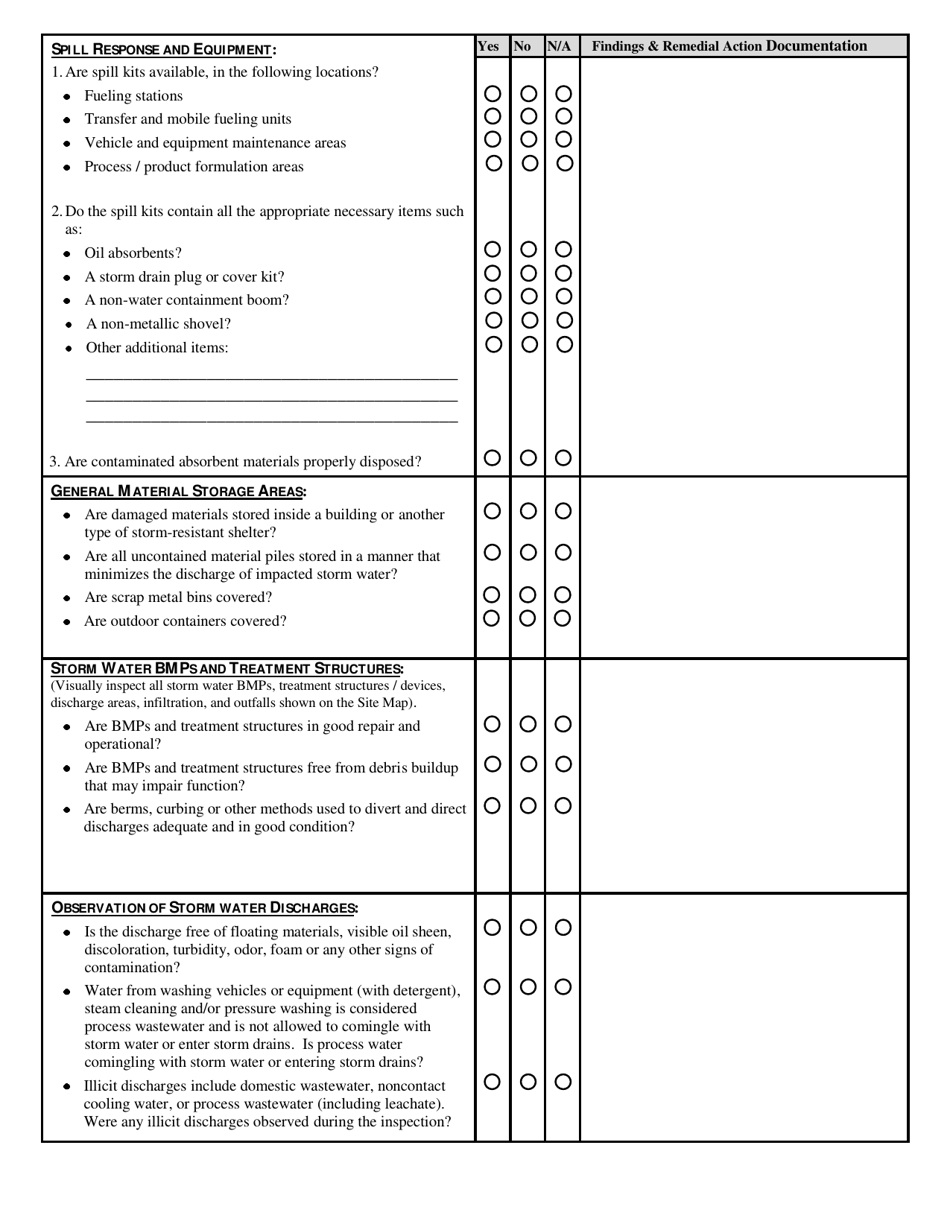 Individual Npdes Storm Water Permit Monthly Inspection / Visual Evaluation Report (For Industrial Storm Water Activity) - Mississippi, Page 3