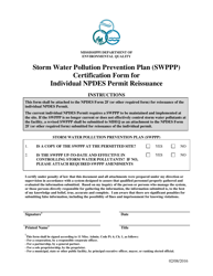 Document preview: Storm Water Pollution Prevention Plan (Swppp) Certification Form for Individual Npdes Permit Reissuance - Mississippi