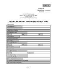 Form 2-P &quot;Application for a State Operating Pretreatment Permit&quot; - Mississippi
