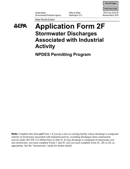 NPDES Form 2F (EPA Form 3510-2F) Application for Npdes Permit to Discharge Wastewater