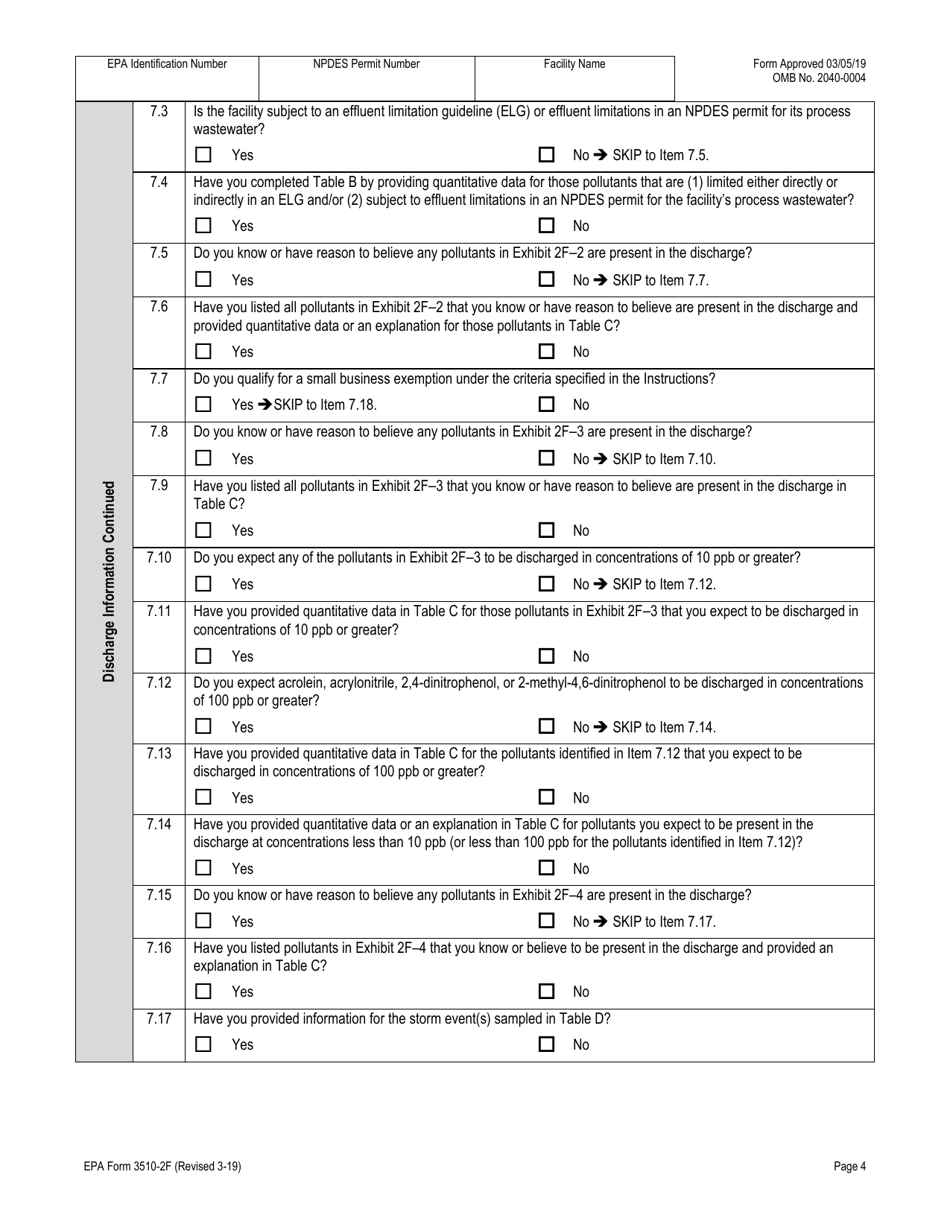 NPDES Form 2F (EPA Form 3510-2F) Application for Npdes Permit to Discharge Wastewater, Page 20