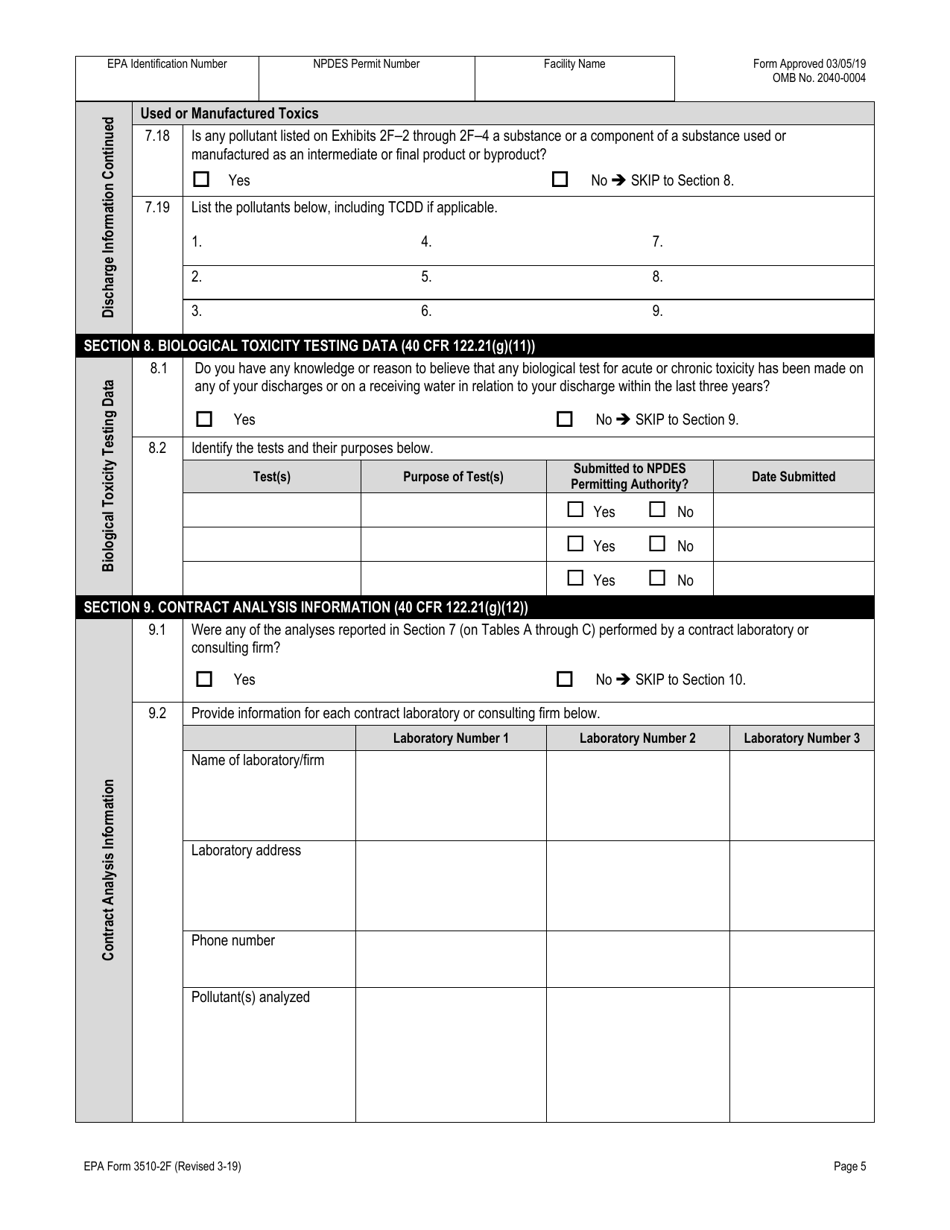 NPDES Form 2F (EPA Form 3510-2F) Application for Npdes Permit to Discharge Wastewater, Page 21