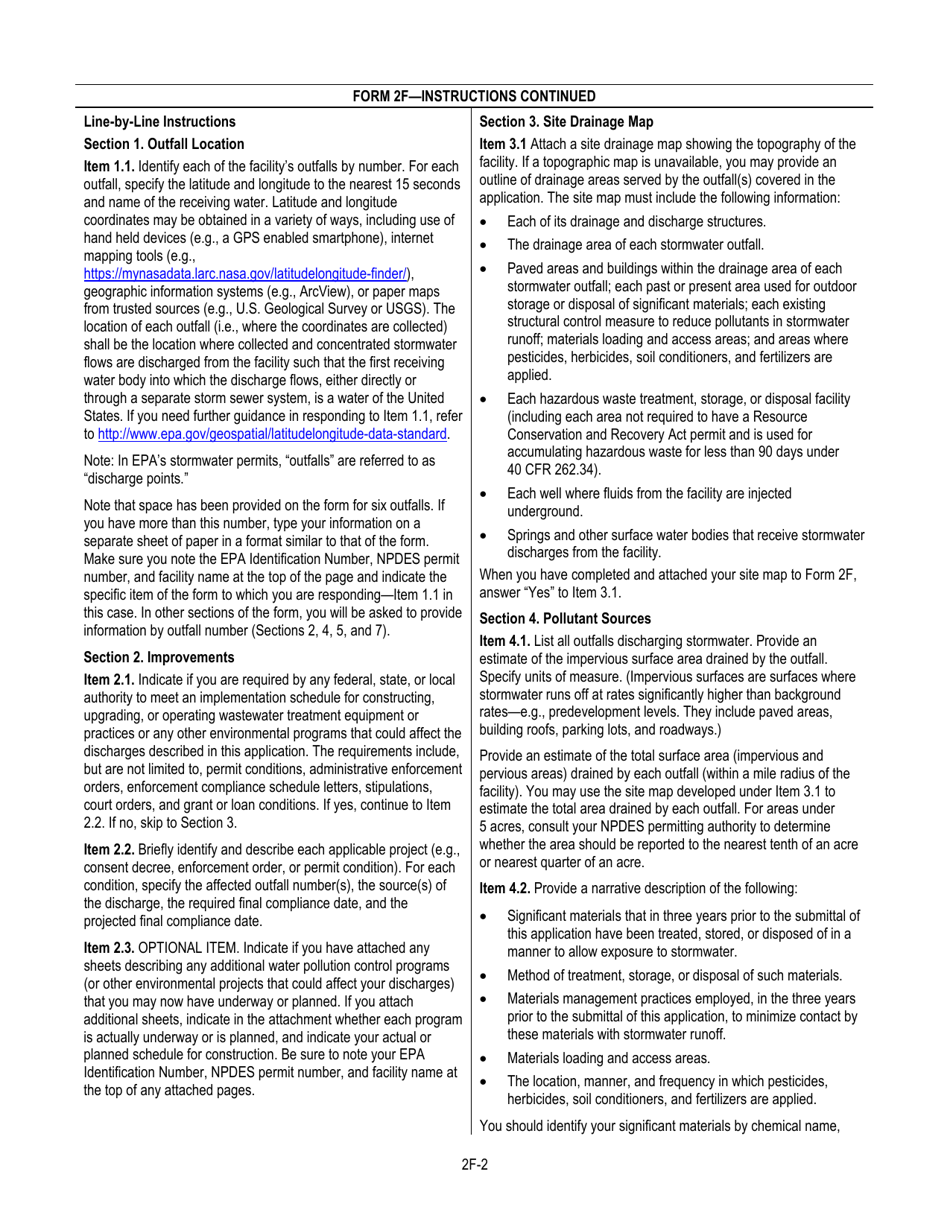 NPDES Form 2F (EPA Form 3510-2F) Application for Npdes Permit to Discharge Wastewater, Page 4