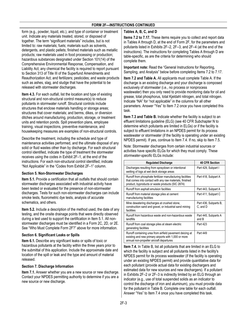 NPDES Form 2F (EPA Form 3510-2F) Application for Npdes Permit to Discharge Wastewater, Page 5