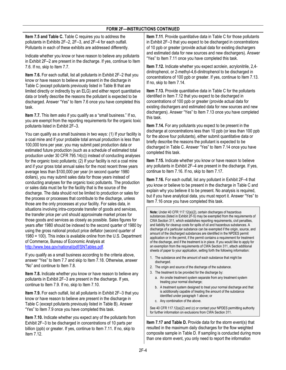 NPDES Form 2F (EPA Form 3510-2F) Application for Npdes Permit to Discharge Wastewater, Page 6