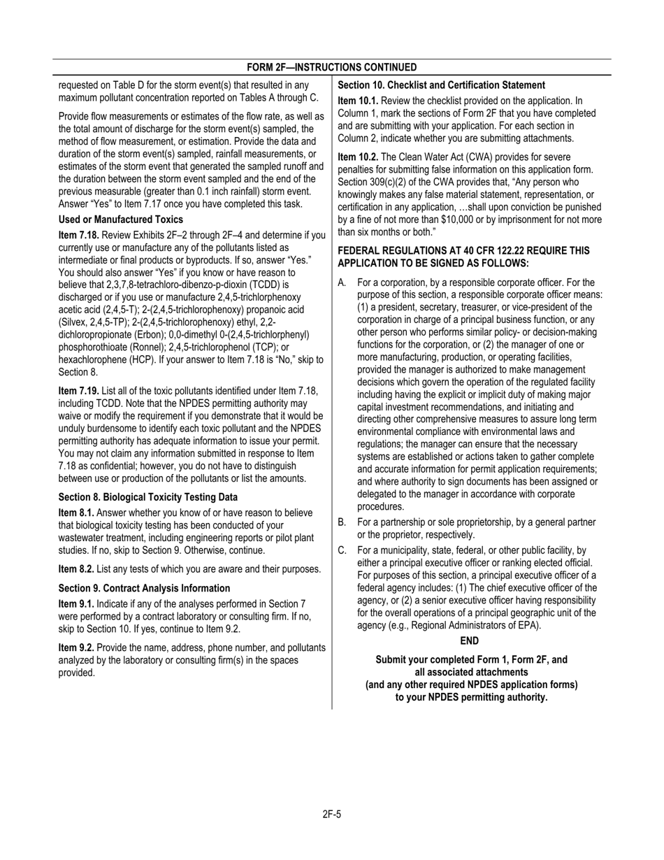 NPDES Form 2F (EPA Form 3510-2F) Application for Npdes Permit to Discharge Wastewater, Page 7