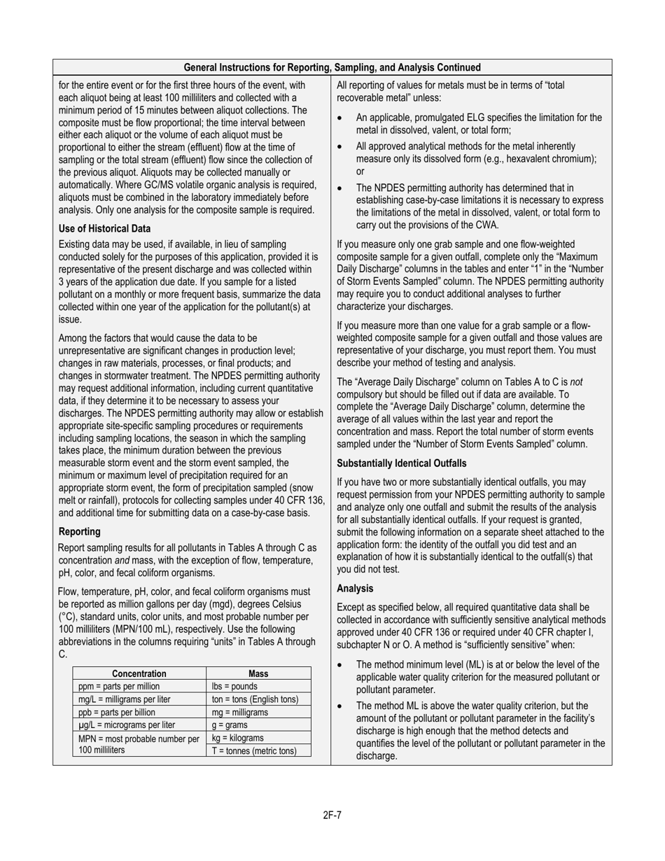 NPDES Form 2F (EPA Form 3510-2F) Application for Npdes Permit to Discharge Wastewater, Page 9