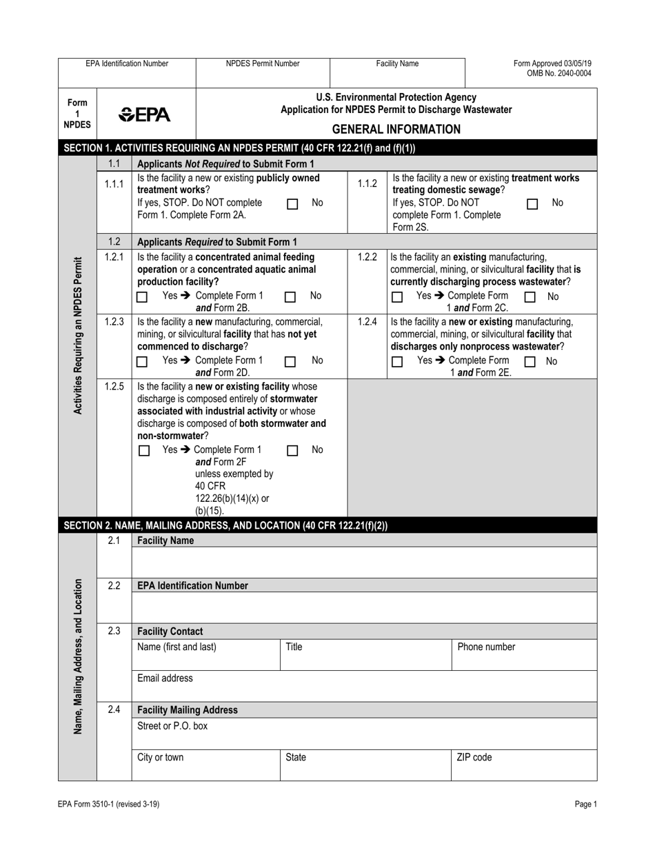 NPDES Form 1 (EPA Form 3510-1) Download Fillable PDF Or Fill Online ...