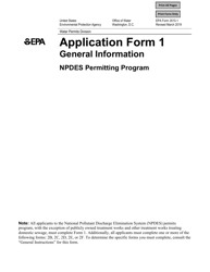 NPDES Form 1 (EPA Form 3510-1) Application for Npdes Permit to Discharge Wastewater