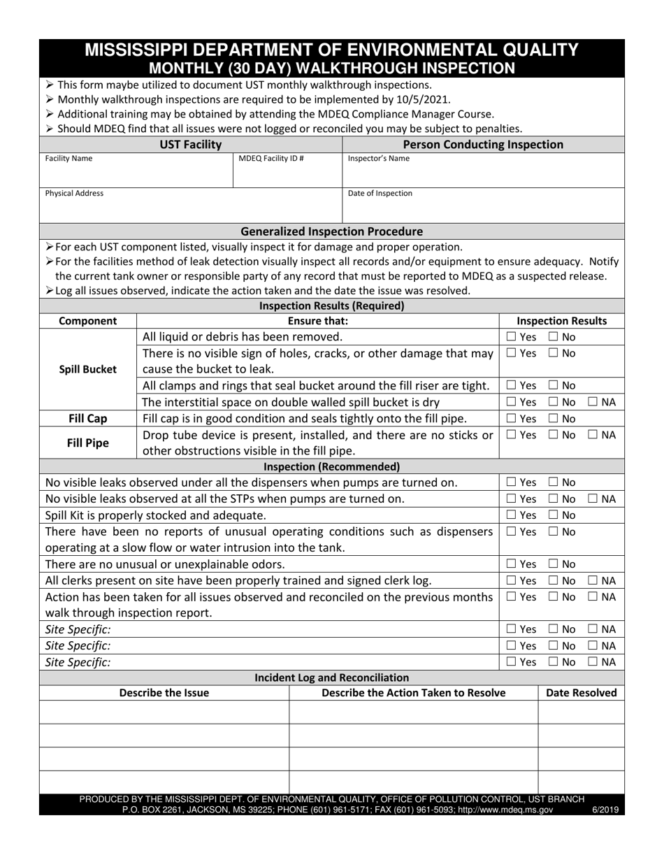 Monthly (30 Day) Walkthrough Inspection - Mississippi, Page 1