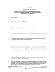 Form 805 E Appendix E Single Specialty Ambulatory Surgery Facility Application for Determination of Non-reviewability - Mississippi