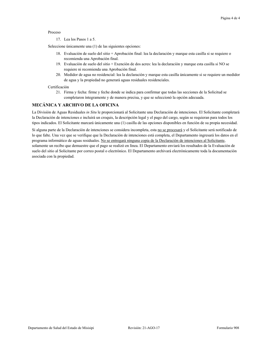 Formulario 908 Declaracion De Intenciones - Mississippi (Spanish), Page 4