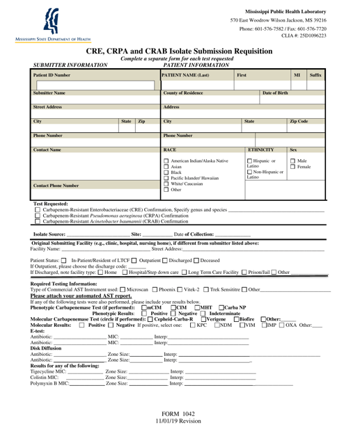 Form 1042 Cre, Crpa and Crab Isolate Submission Requisition - Mississippi