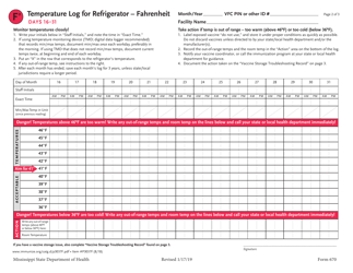 Form 670 Temperature Log for Refrigerator - Fahrenheit - Mississippi, Page 2