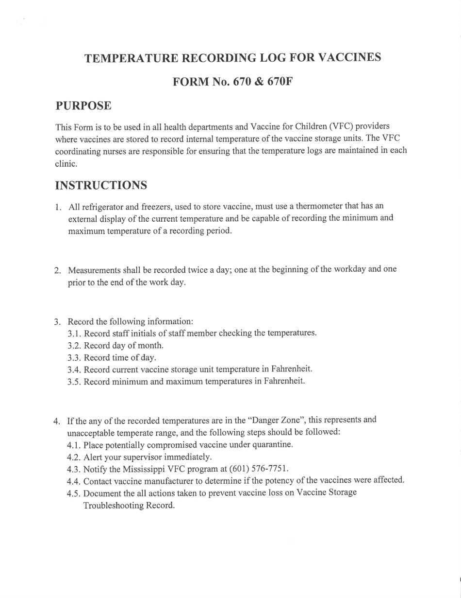 Form 670 Temperature Log for Refrigerator - Fahrenheit - Mississippi, Page 4