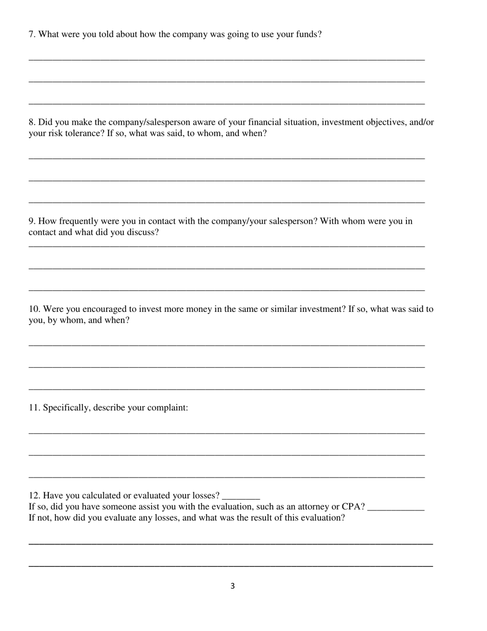 Investor Complaint Form - Mississippi, Page 3