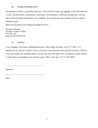 Investor Complaint Form - Mississippi, Page 5