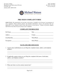 Pre-need Complaint Form - Mississippi