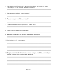 Pre-need Complaint Form - Mississippi, Page 2
