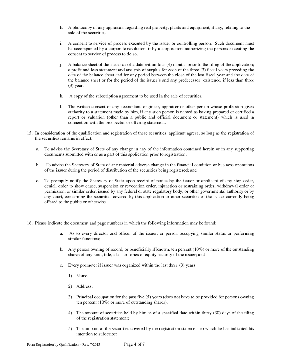 Application for Registration of Securities by Qualification Pursuant to the Requirements of 75-71-304 of the Mississippi Securities Act of 2010 - Mississippi, Page 4