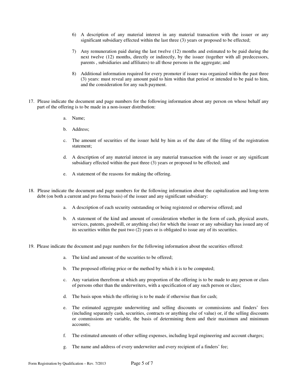 Application for Registration of Securities by Qualification Pursuant to the Requirements of 75-71-304 of the Mississippi Securities Act of 2010 - Mississippi, Page 5