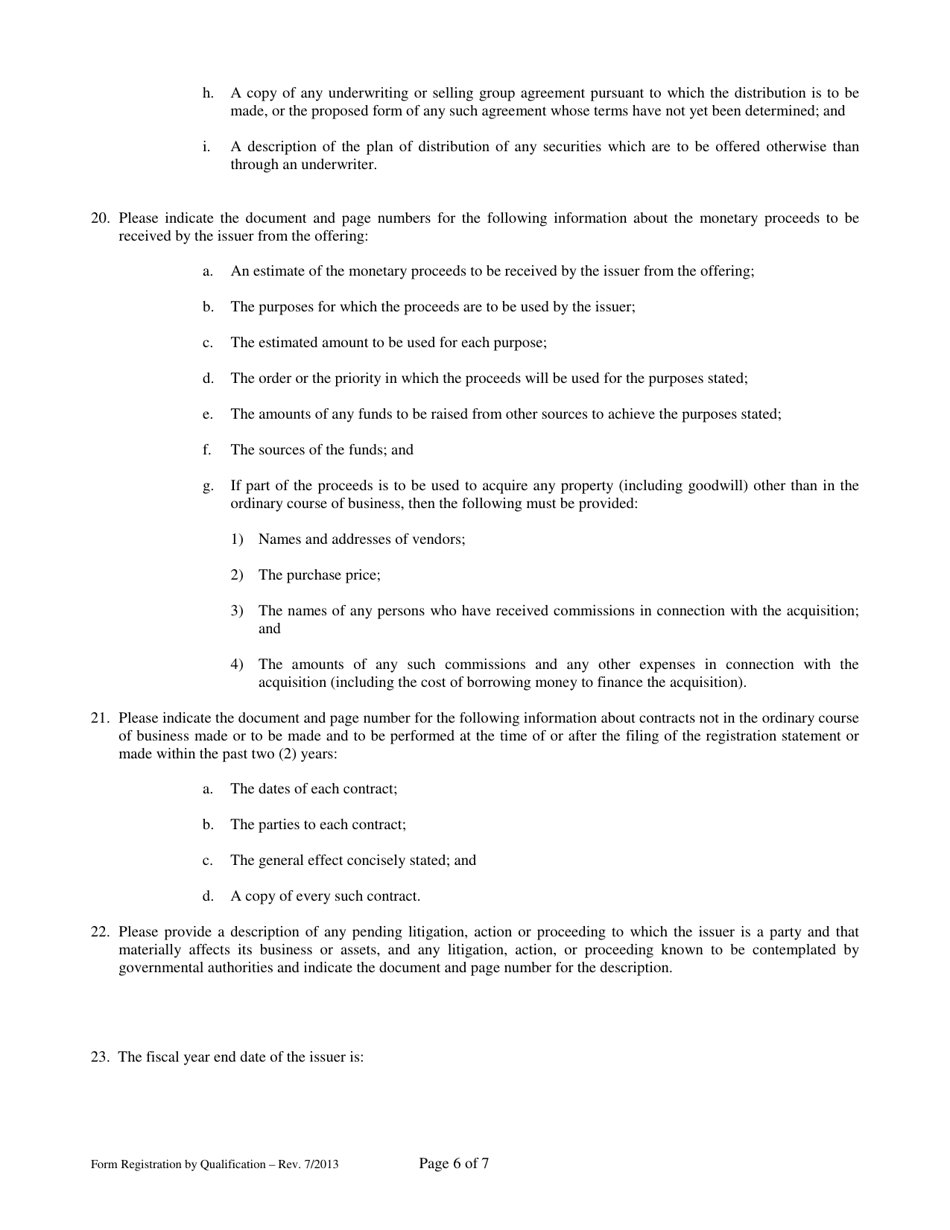 Application for Registration of Securities by Qualification Pursuant to the Requirements of 75-71-304 of the Mississippi Securities Act of 2010 - Mississippi, Page 6