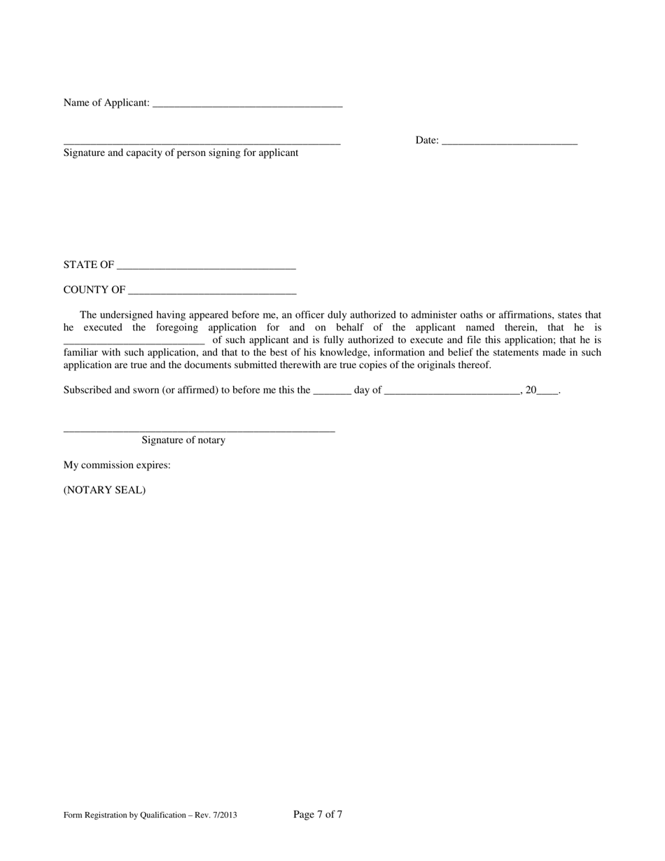 Application for Registration of Securities by Qualification Pursuant to the Requirements of 75-71-304 of the Mississippi Securities Act of 2010 - Mississippi, Page 7