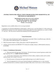 Form 10PN001 Application for Registration or Renewal of Preneed Establishment - Mississippi