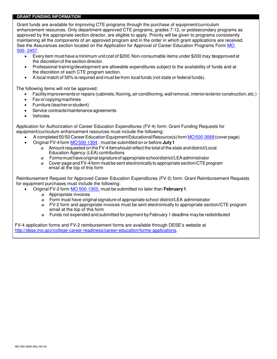 Form MO500-3069 50 / 50 Career Education Equipment / Educational Resource(S) Information - Missouri, Page 3