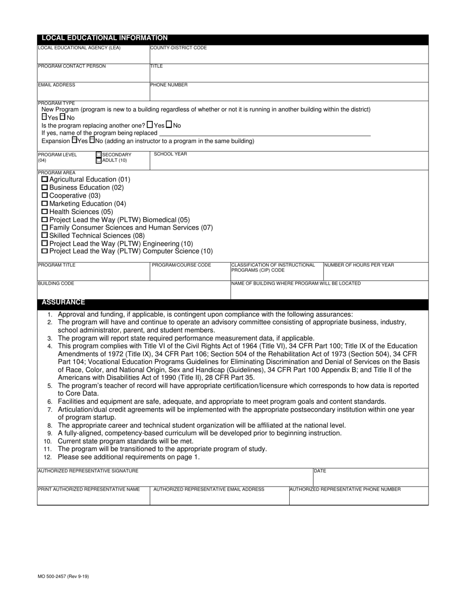 Form MO500-2457 Application for Approval of Career Education Programs Secondary / Adult Only - Missouri, Page 2