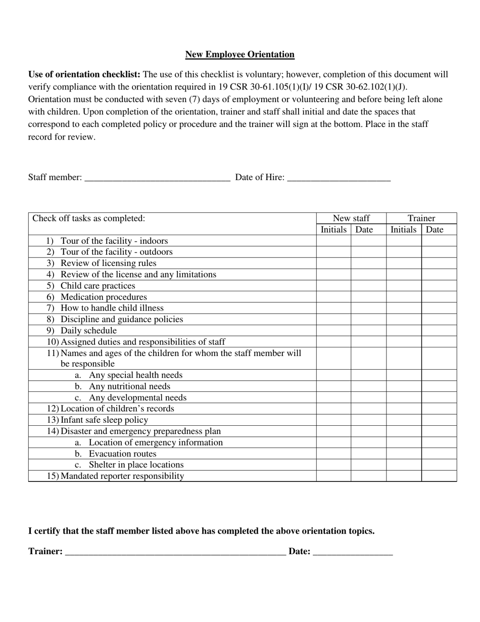 Missouri New Employee Orientation Checklist - Fill Out, Sign Online and ...