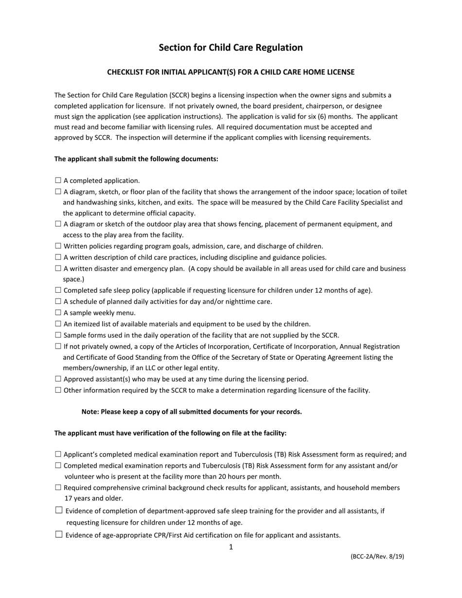 Form BCC2A Download Printable PDF or Fill Online