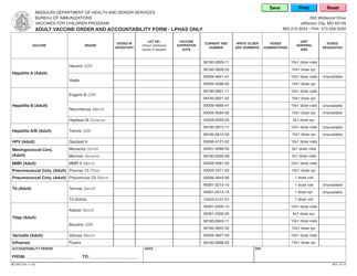 Document preview: Form MO580-3191 Adult Vaccine Order and Accountability Form - Lphas Only - Missouri