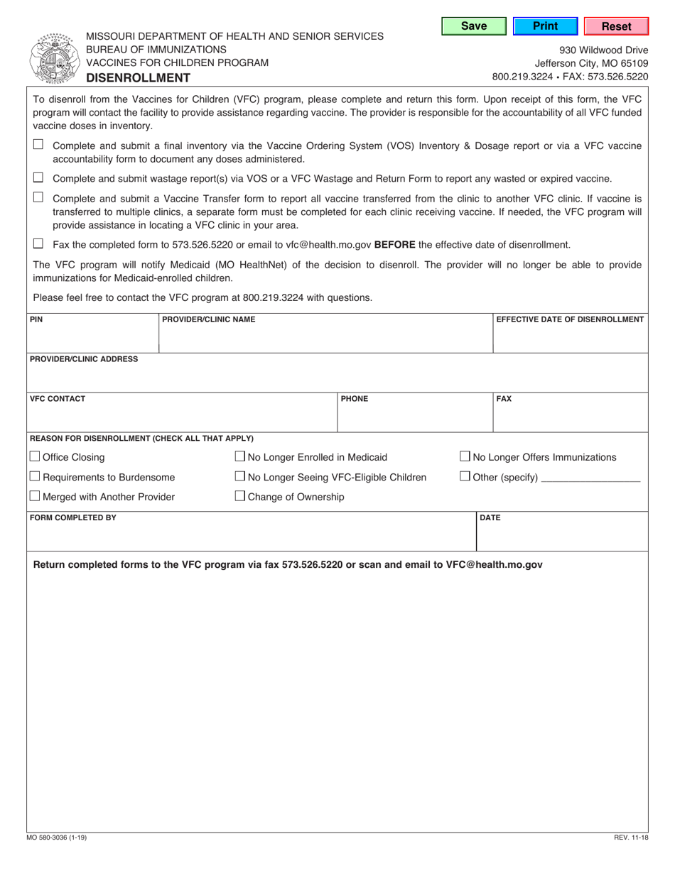 Form MO580-3036 Disenrollment - Missouri, Page 1