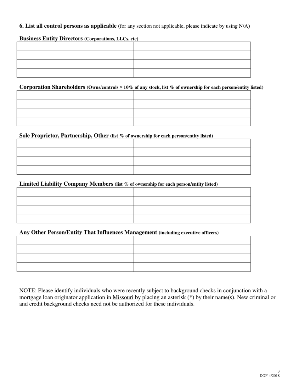 Missouri Application for Renewal of Residential Mortgage Loan Broker