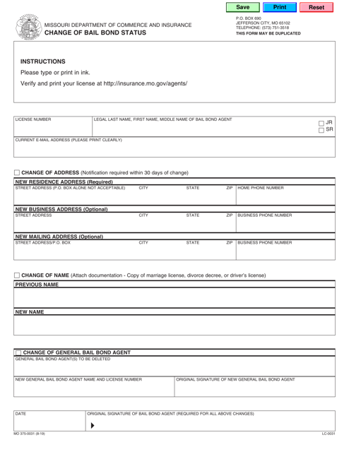 form mo375 0031 download fillable pdf or fill online change of bail bond status missouri templateroller
