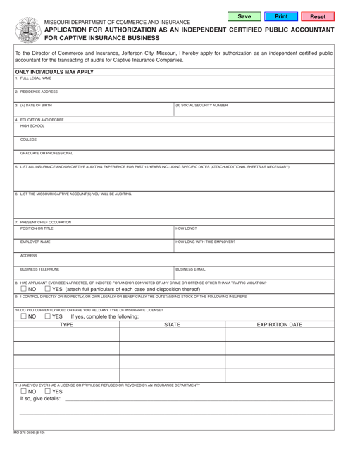 Form MO375-0596  Printable Pdf