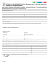 Form MO375-0596 Application for Authorization as an Independent Certified Public Accountant for Captive Insurance Business - Missouri