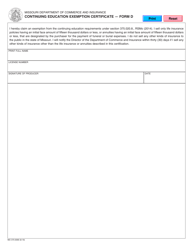 Form D (MO375-0069) &quot;Continuing Education Exemption Certificate&quot; - Missouri