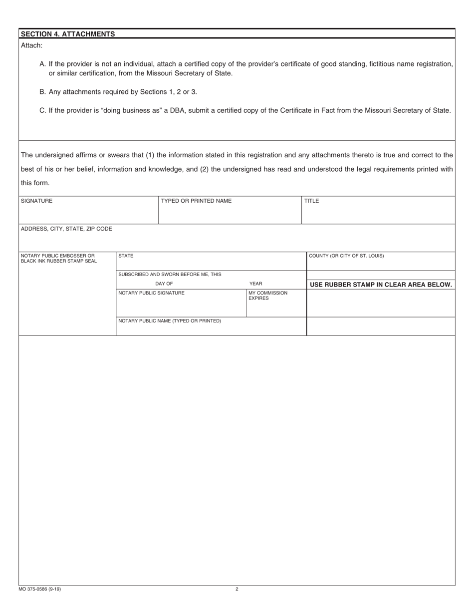 Form MO375-0586 Service Contract Provider Registration - Missouri, Page 2