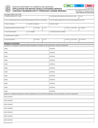 Form MO375-0912 Application for Motor Vehicle Extended Service Contract Business Entity Producer License Renewal - Missouri
