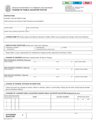Form MO375-0067 &quot;Change of Public Adjuster Status&quot; - Missouri