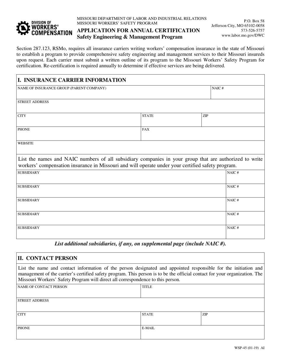 Form WSP-45 - Fill Out, Sign Online and Download Fillable PDF, Missouri ...