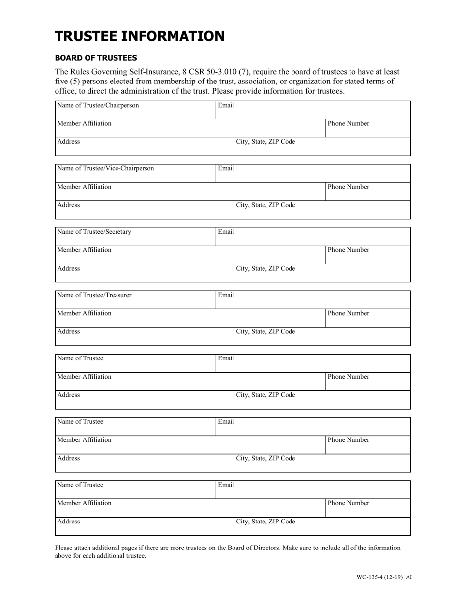 Form WC-135 Trust Self-insurance Annual Report - Missouri, Page 4
