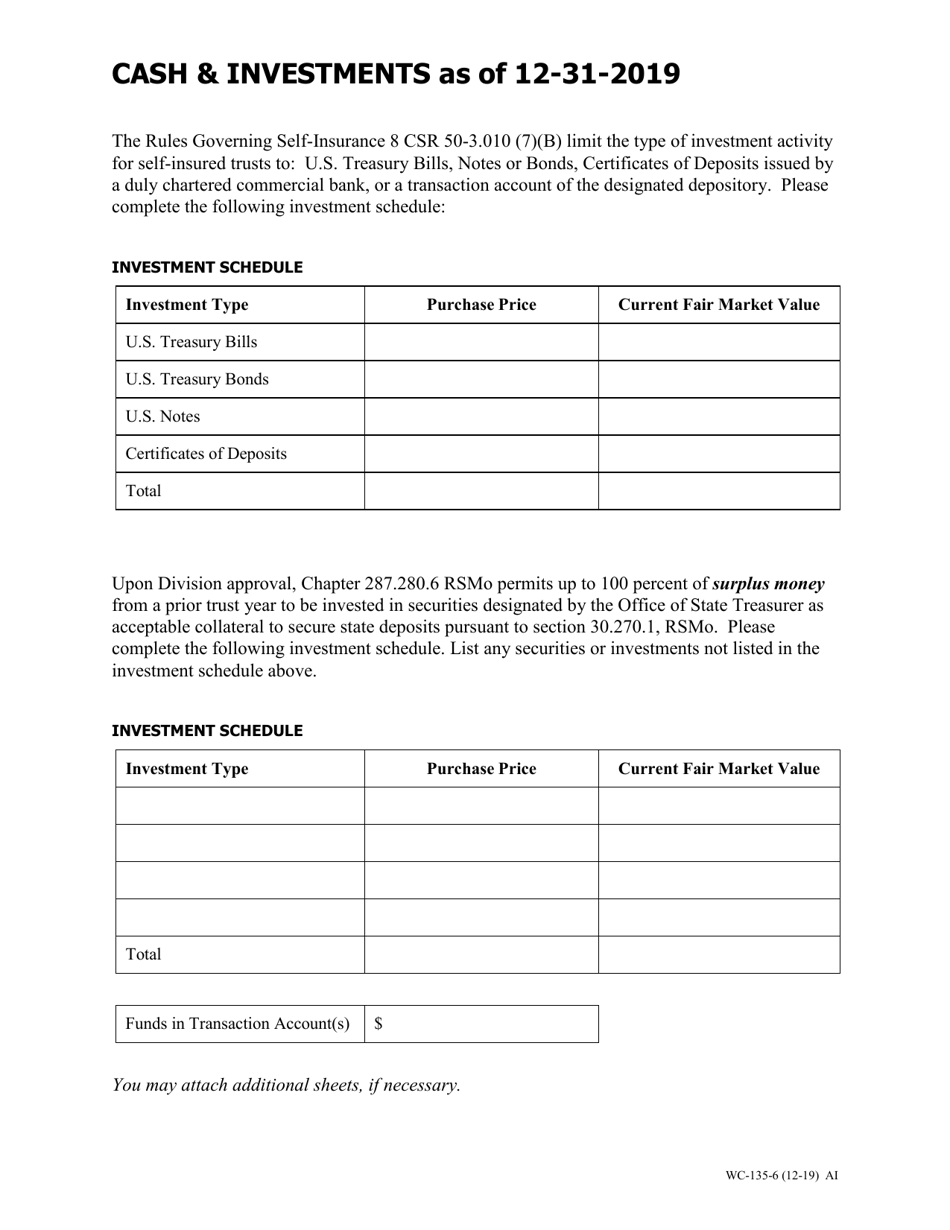 Form WC-135 Trust Self-insurance Annual Report - Missouri, Page 6