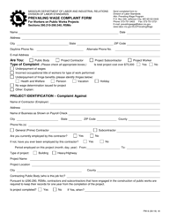 Form PW-6 &quot;Prevailing Wage Complaint Form&quot; - Missouri