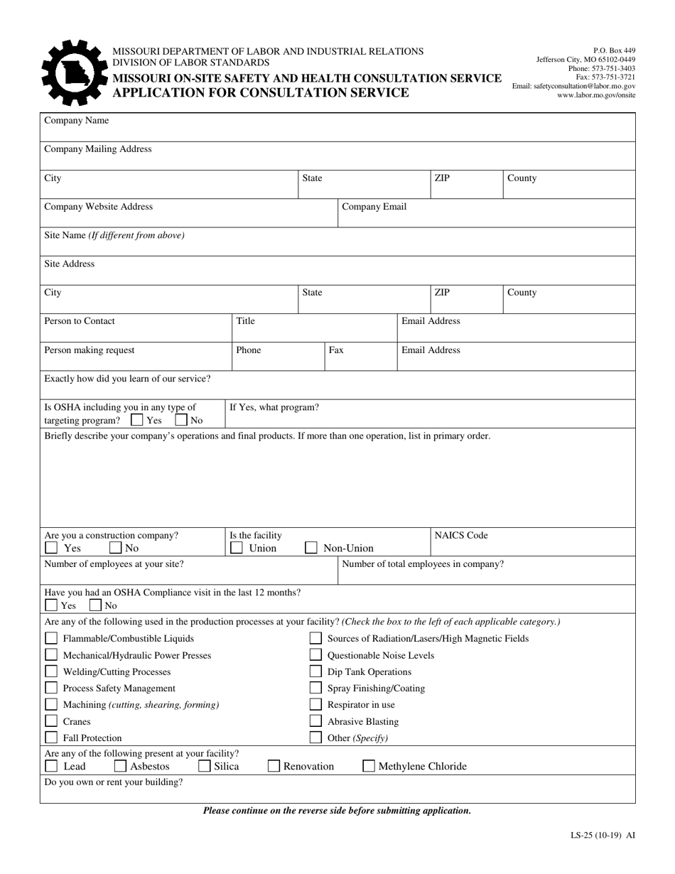 Form LS-25 Application for Consultation Service - Missouri, Page 1