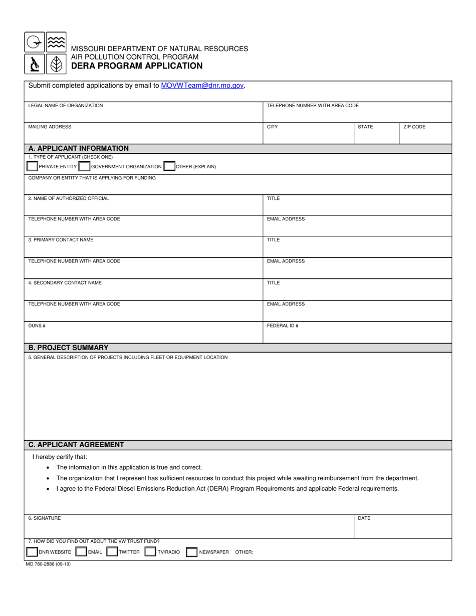 Form MO780-2886 Dera Program Application - Missouri, Page 1