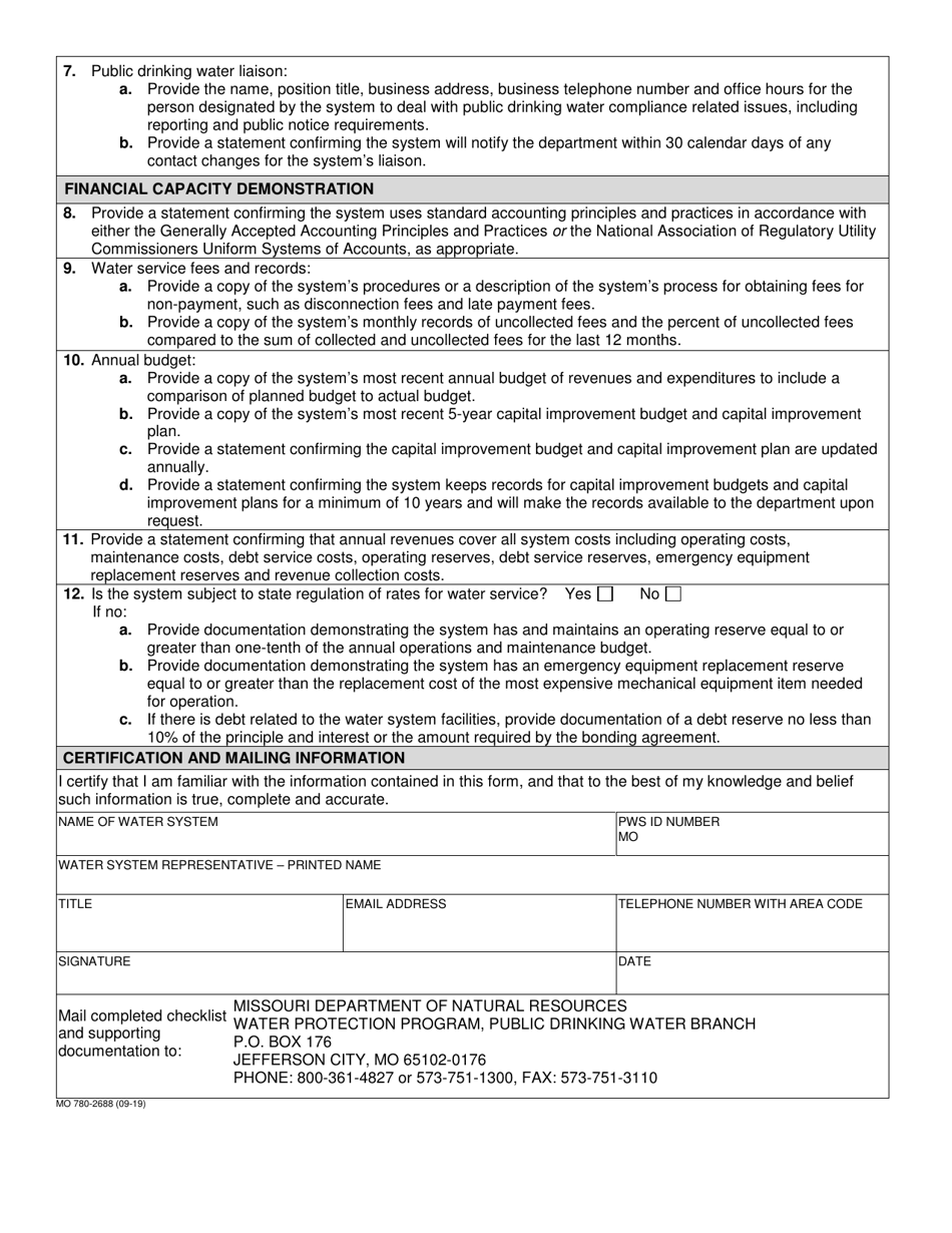 Form MO780-2688 Minimum Technical, Managerial, and Financial Capacity Requirements for Community and Nontransient Noncommunity Public Water Systems (10 Csr 60-3.030) - Missouri, Page 2